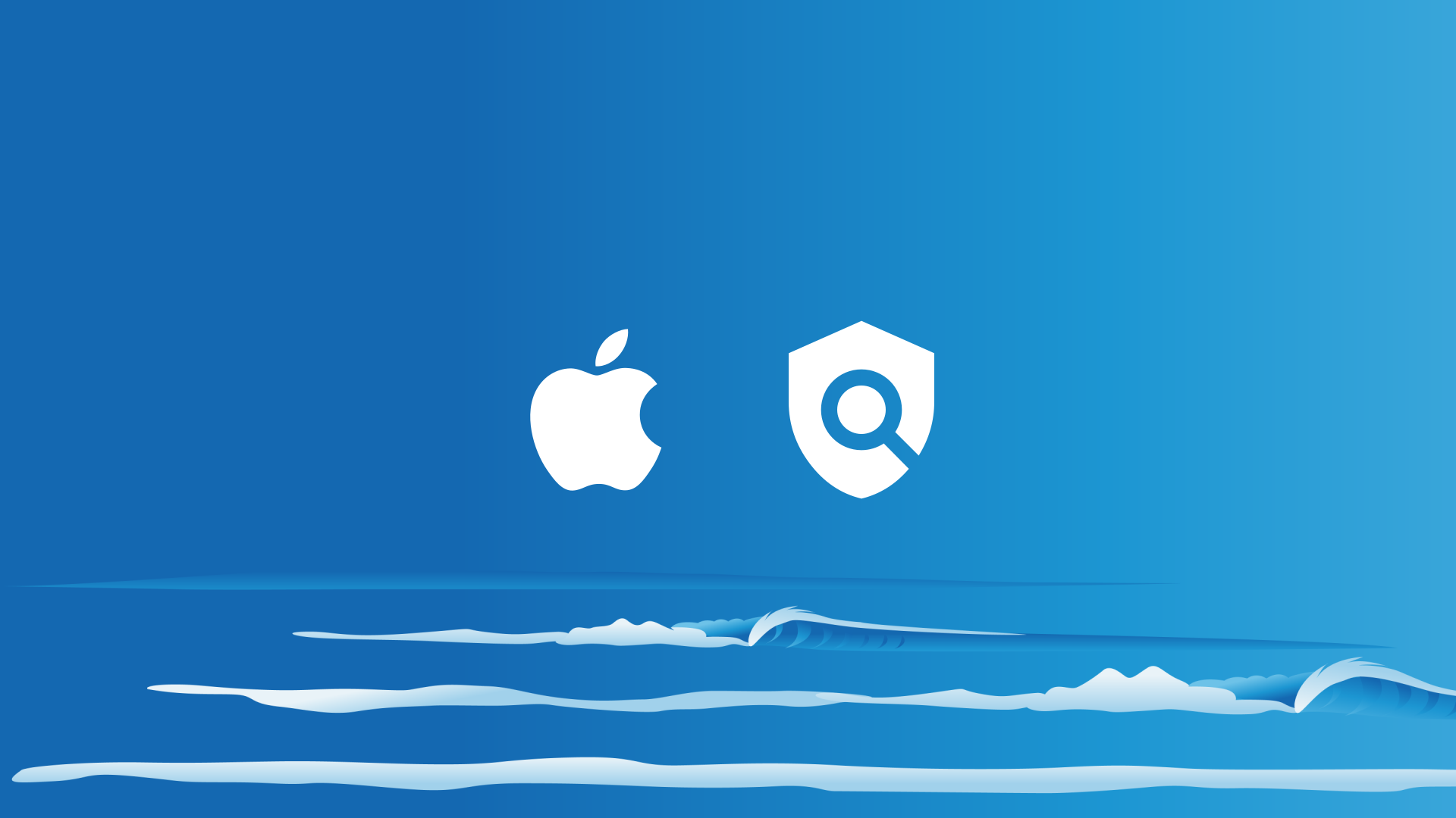 Sea background with Apple logo and search icon
