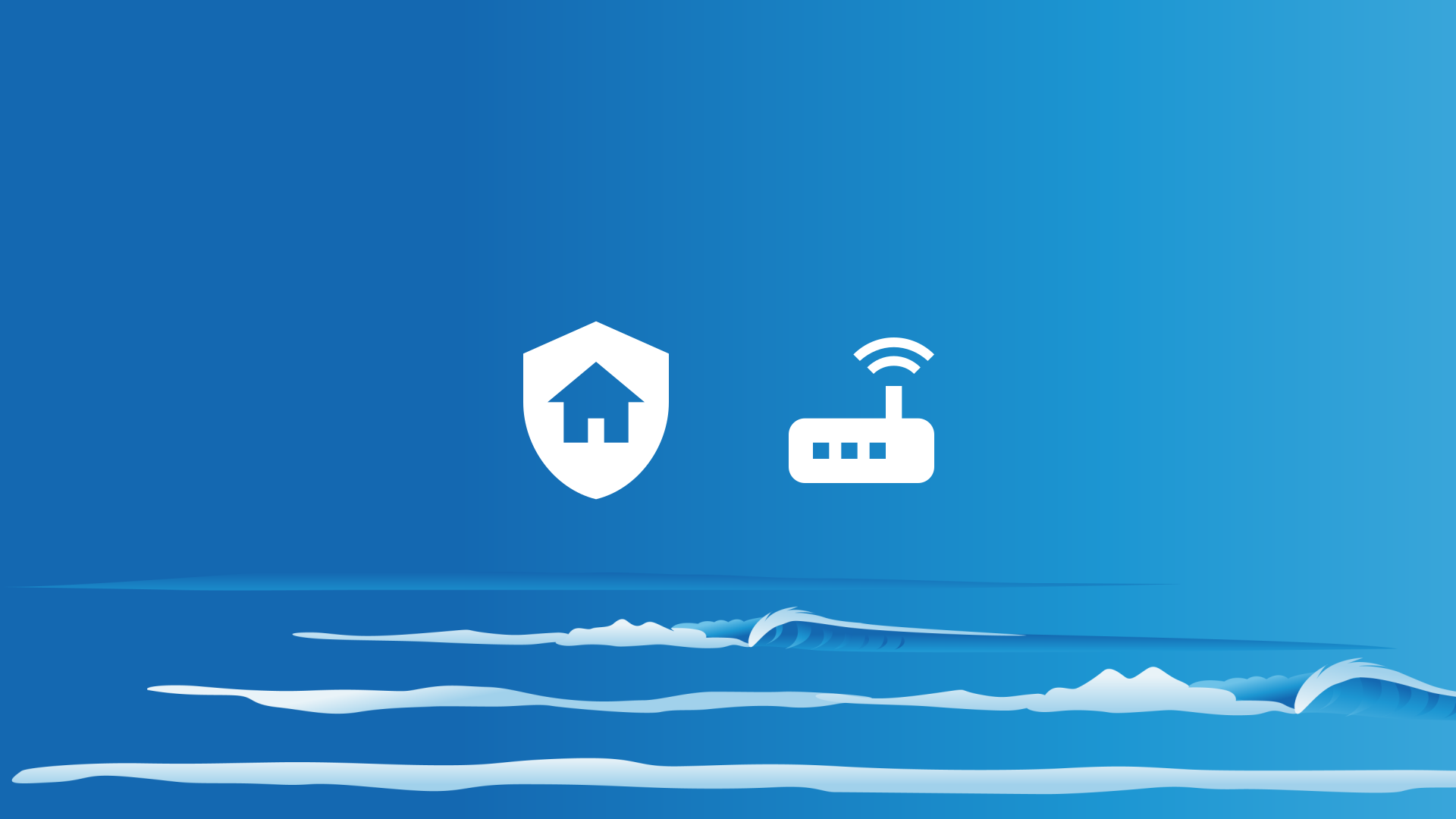 Sea background with home icon and router icon