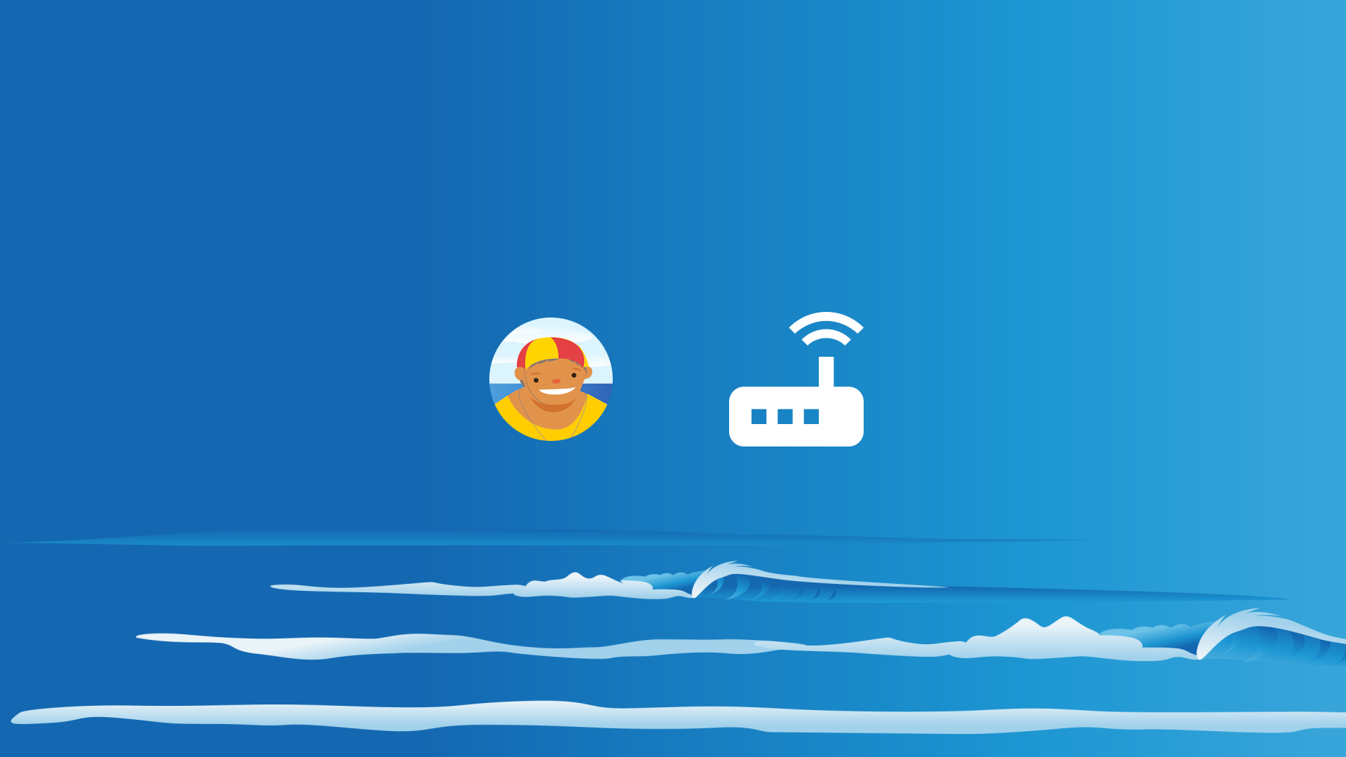 Sea background with Safe Surfer logo and wireless router icon