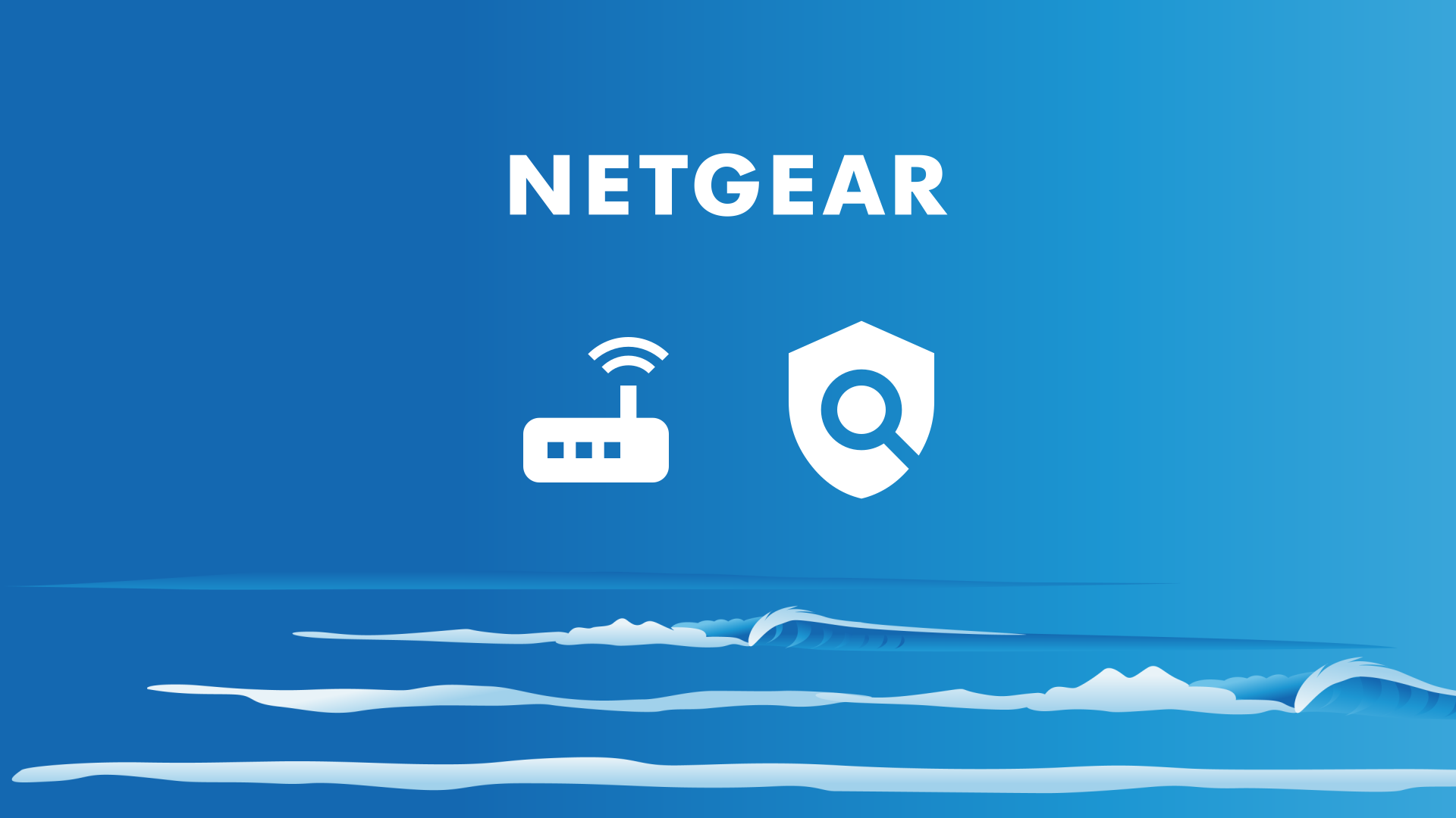 Sea background with NETGEAR logo and wireless router icon