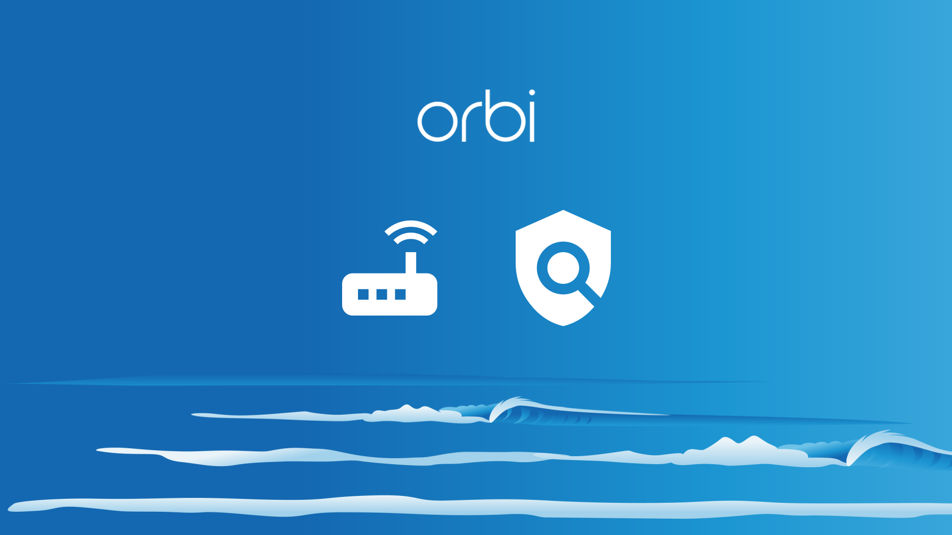 Sea background with Orbi logo and wireless router icon
