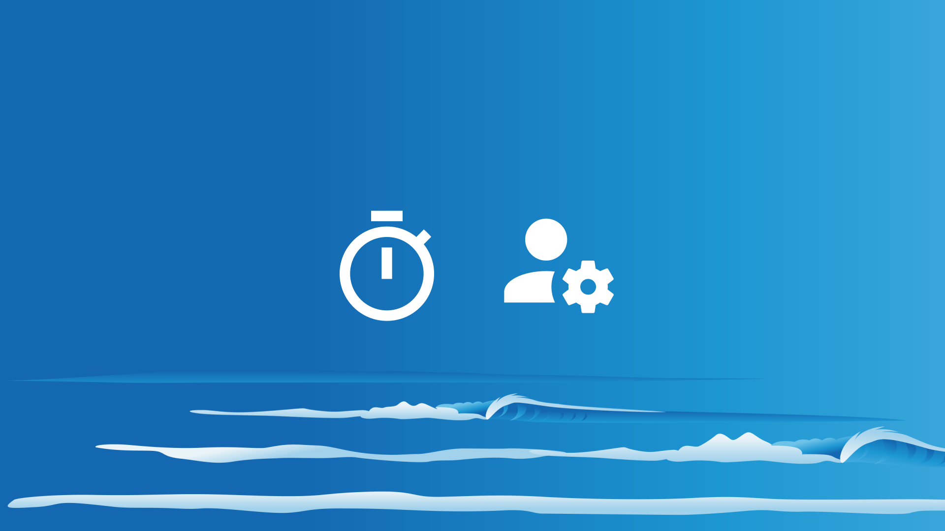 Sea background with stopwatch icon and account settings icon