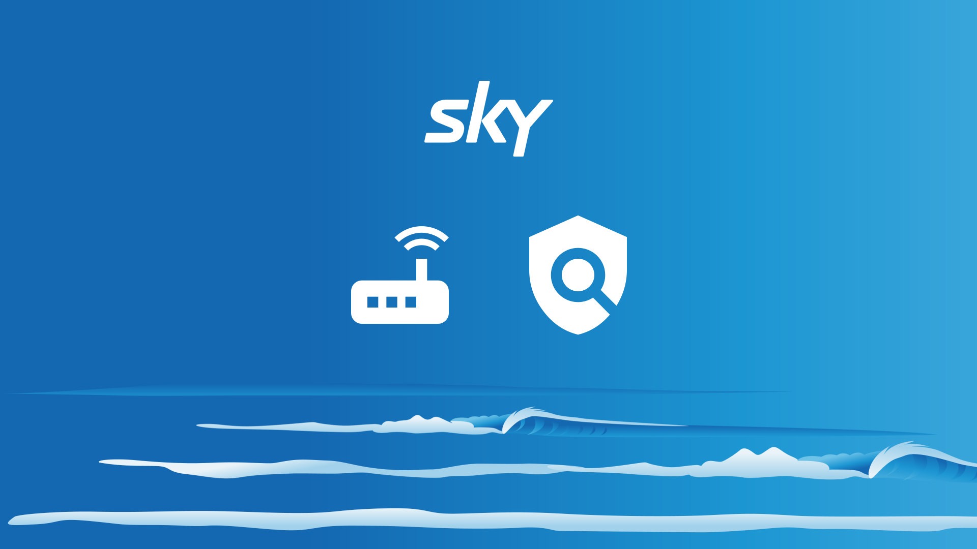 Sea background with Sky logo and router icon
