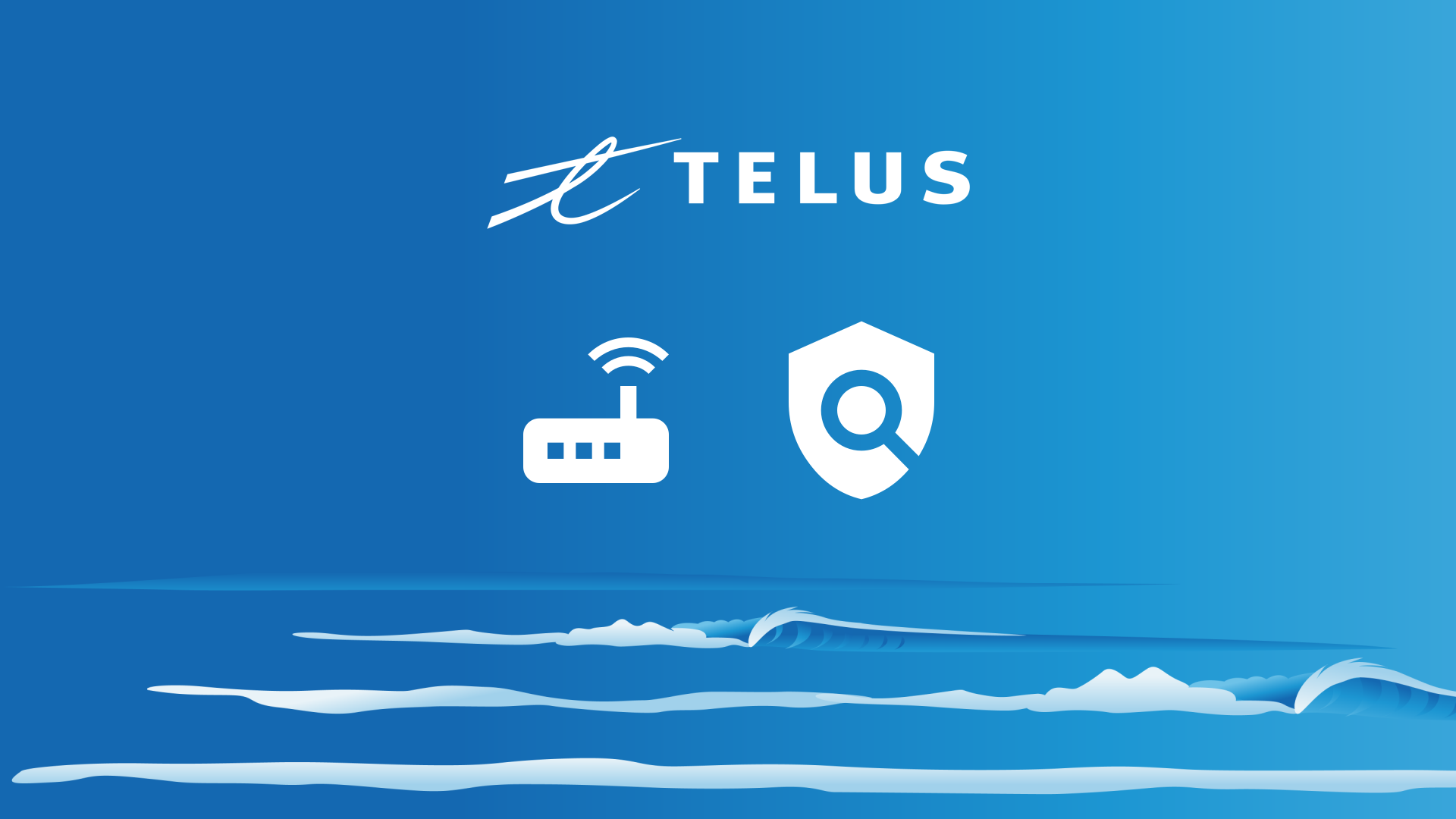 Sea background with Telus CA logo and wireless router icon