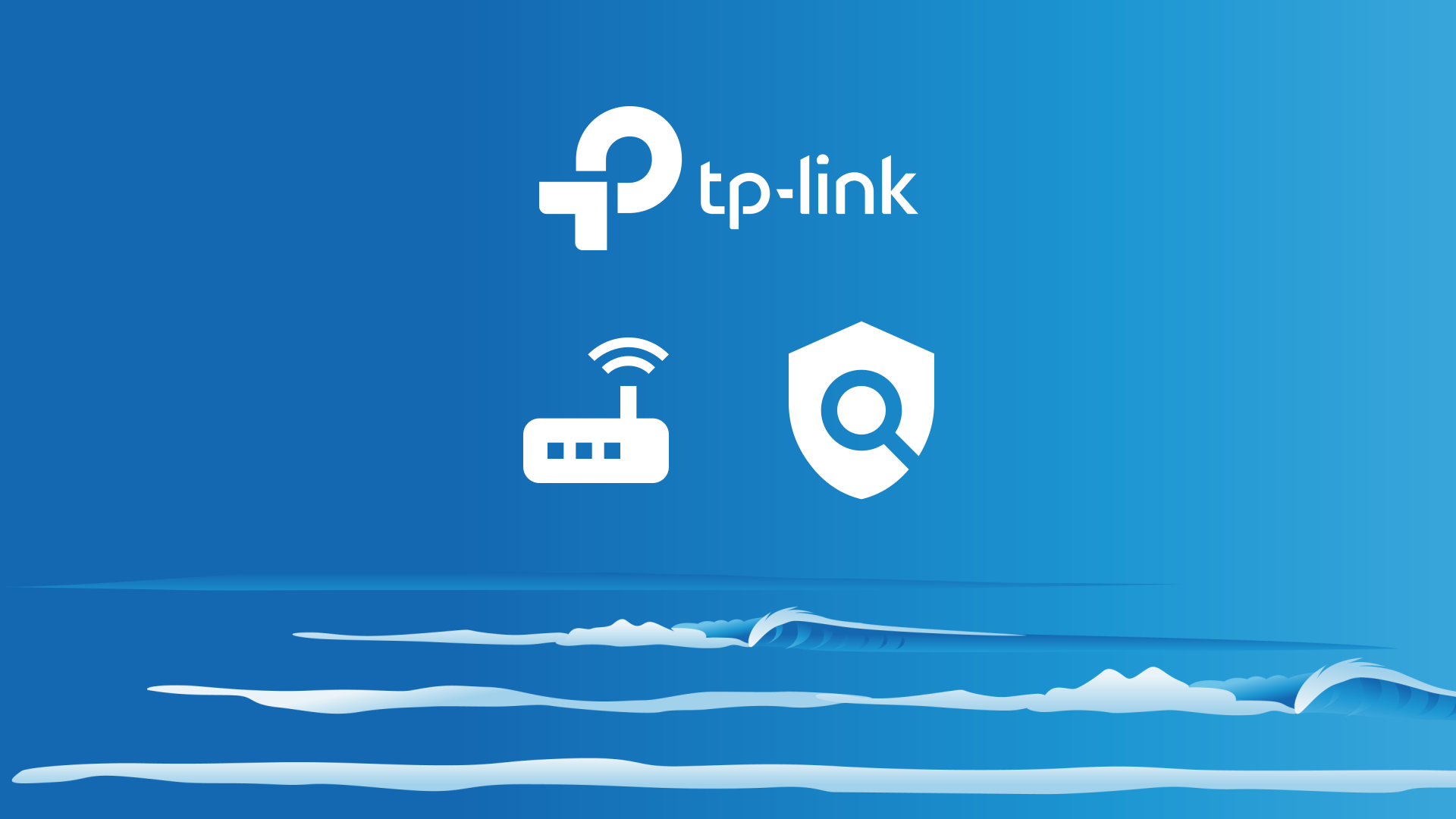 Sea background with TP-Link logo and router icon