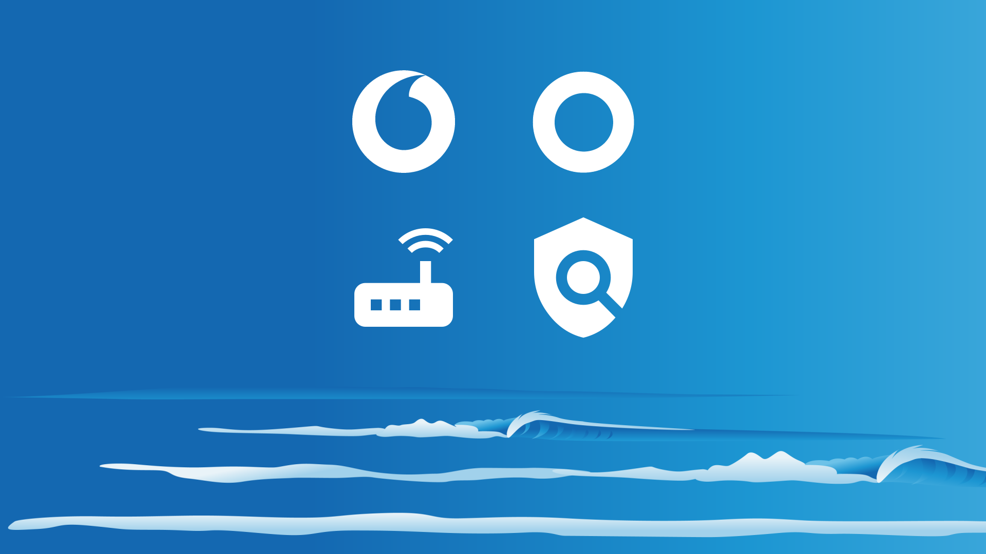 Sea background with Vodafone NZ / One NZ logo and wireless router icon